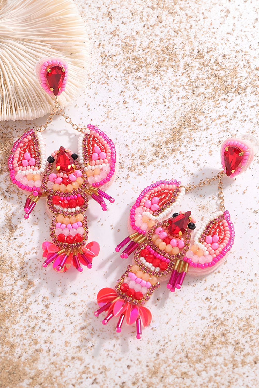 Rose Red Crystal Gem Beaded Crayfish Earrings - loveforevers