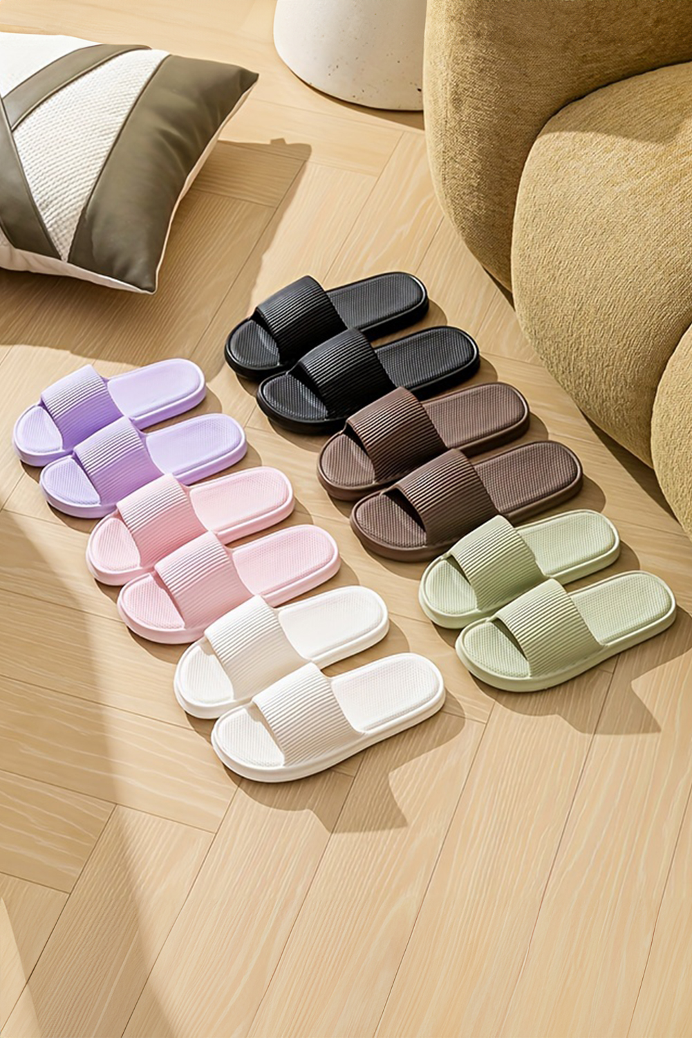 White Textured Thick Sole Soft EVA Home Slippers - loveforevers
