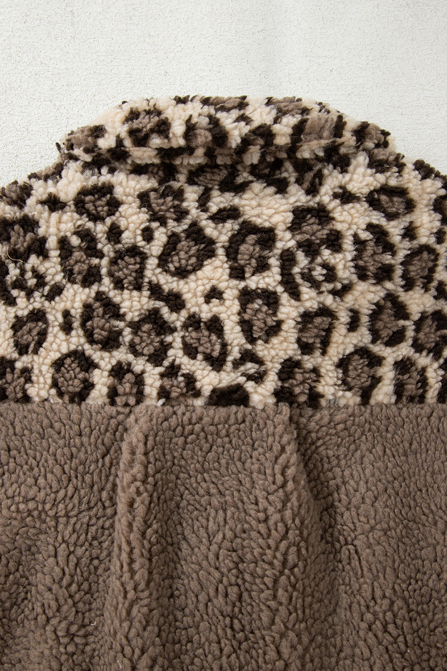 Brown Sherpa Leopard Print Flap Pocket Collared Button Up Jacket - loveforevers