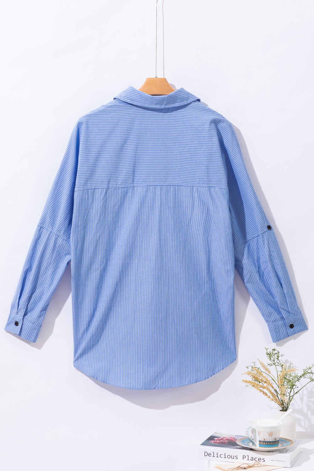 DEAR-LOVER Stripe Roll-tab Sleeve Pocketed Long Shirt - loveforevers