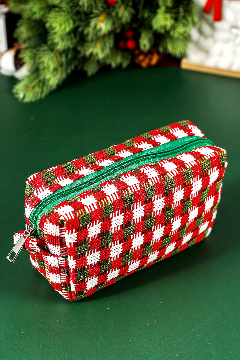 Racing Red Christmas Style Crochet Zipper Square Makeup Bag - loveforevers