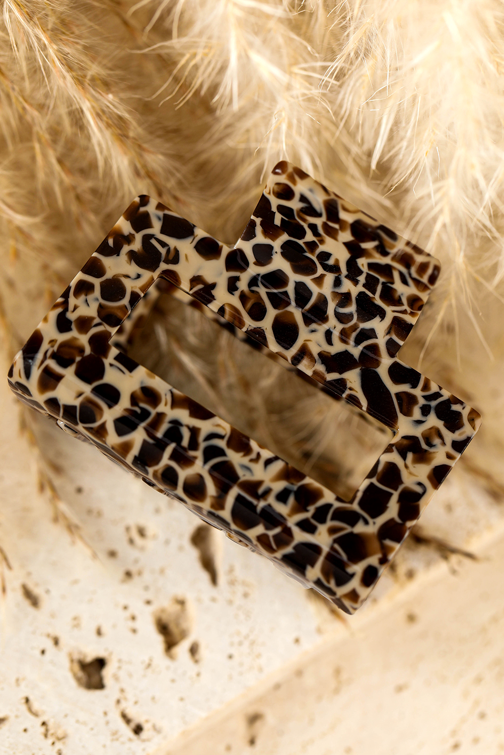 White Leopard Print Cutout Square Claw Clip - loveforevers