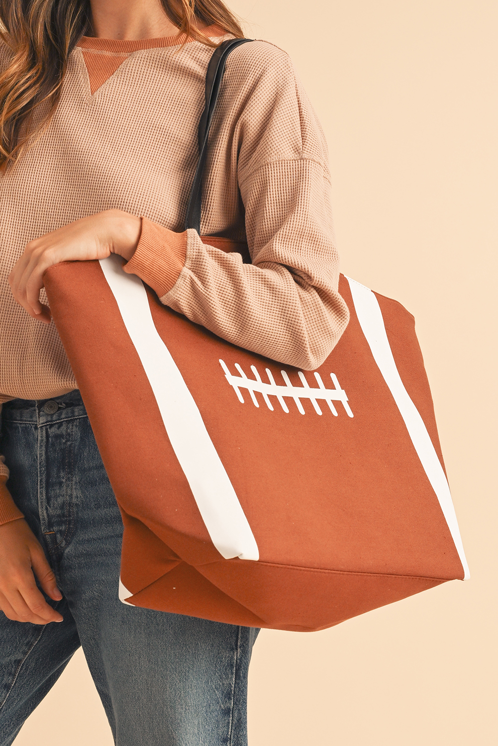 White Baseball Pattern Canvas Large Tote Bag - loveforevers