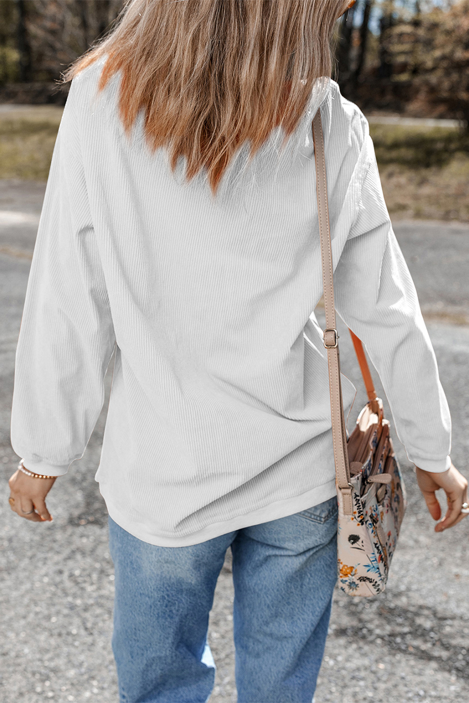 White Mardi Cheerful Bow Printed Corded Ribbed Sweatshirt - loveforevers
