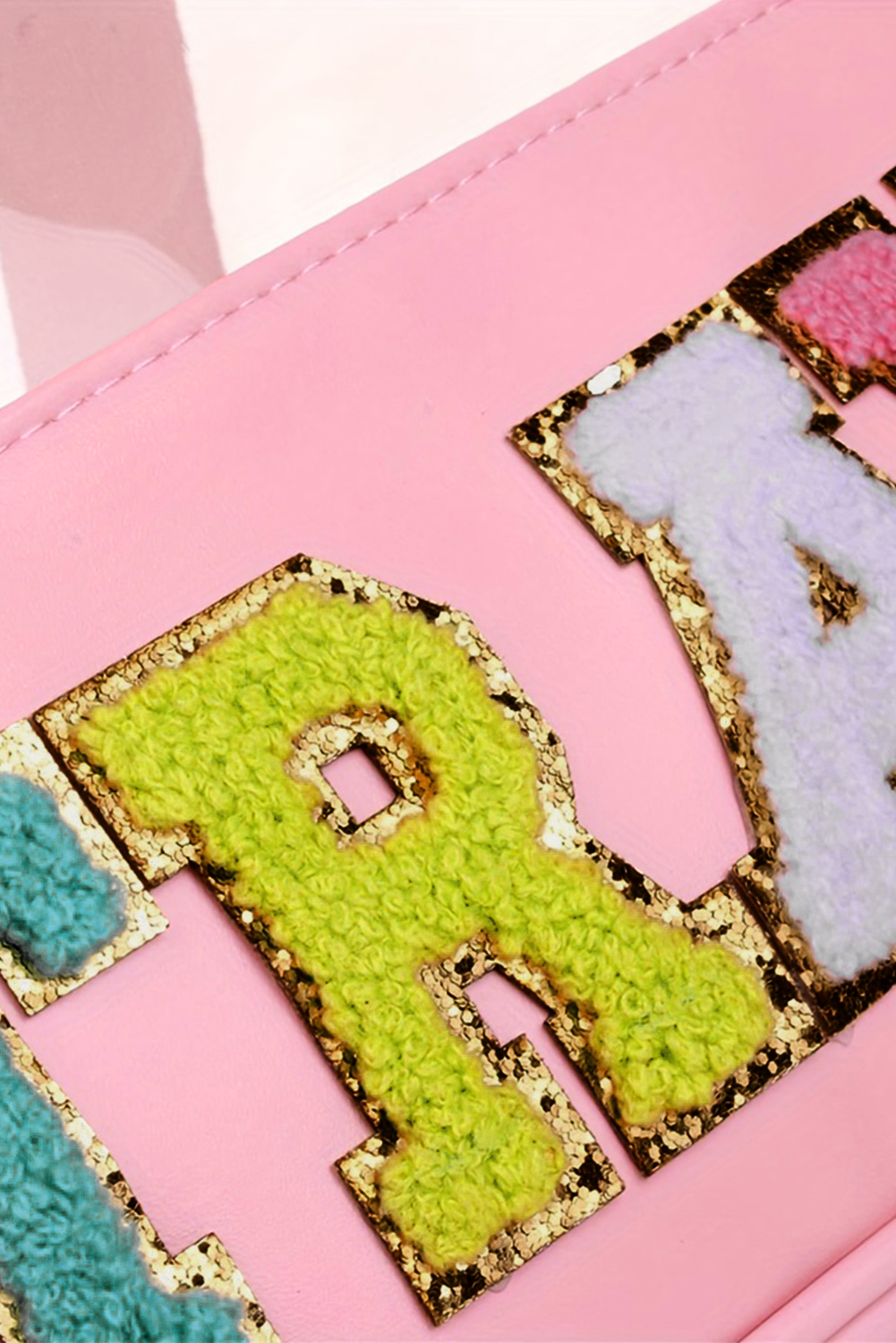 Light Pink TRAVEL Chenille Letter Clear PVC Makeup Bag - loveforevers