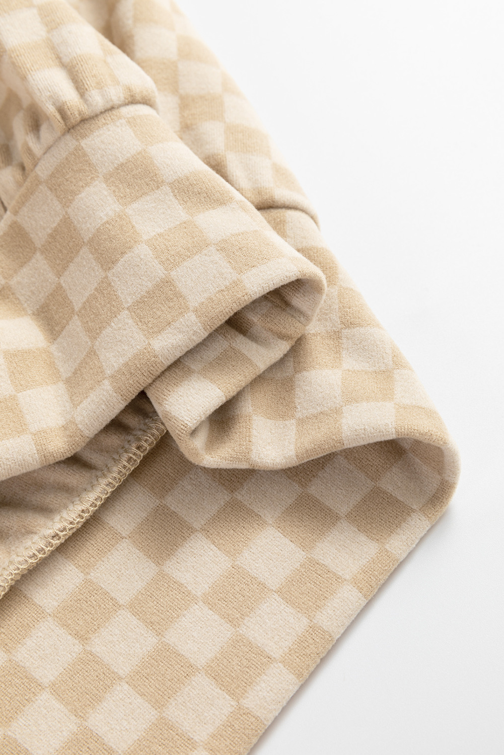 Khaki Checkered Print Kangaroo Pocket Drawstring Hoodie - loveforevers