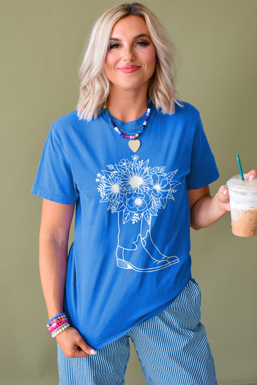Blue Sunflower Boots Graphic Western Fashion T Shirt - loveforevers