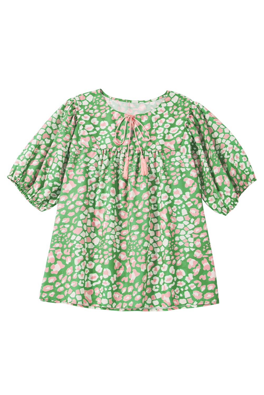 Green Abstract Leopard Tied Front Flutter Sleeve Blouse - loveforevers