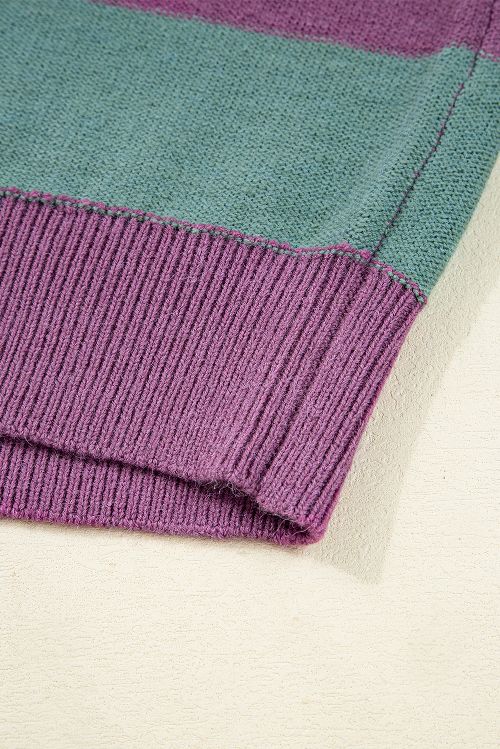 Green Stripe Drop Shoulder Ribbed Edge Casual Sweater - loveforevers