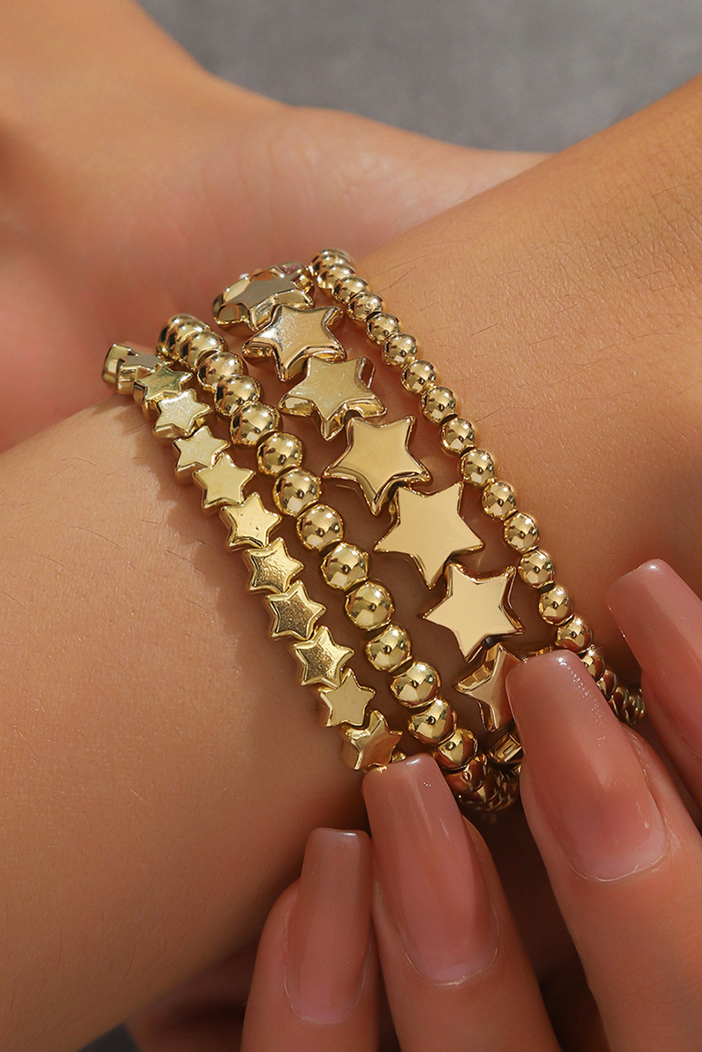 Gold Star Beaded Plated Alloy 4pcs Bracelet Set - loveforevers
