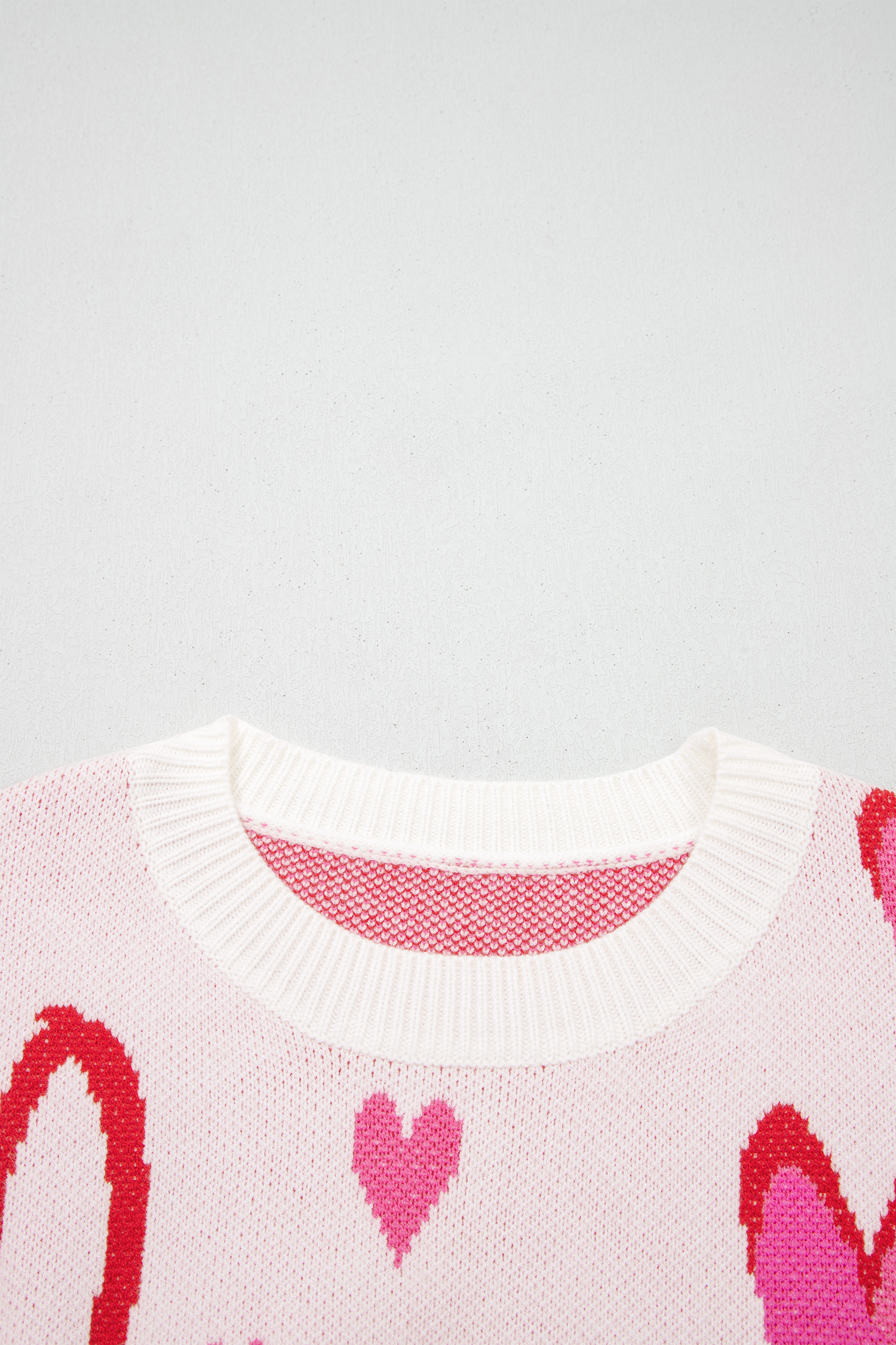 White Splendid Heart Print Valentines Day Sweater - loveforevers