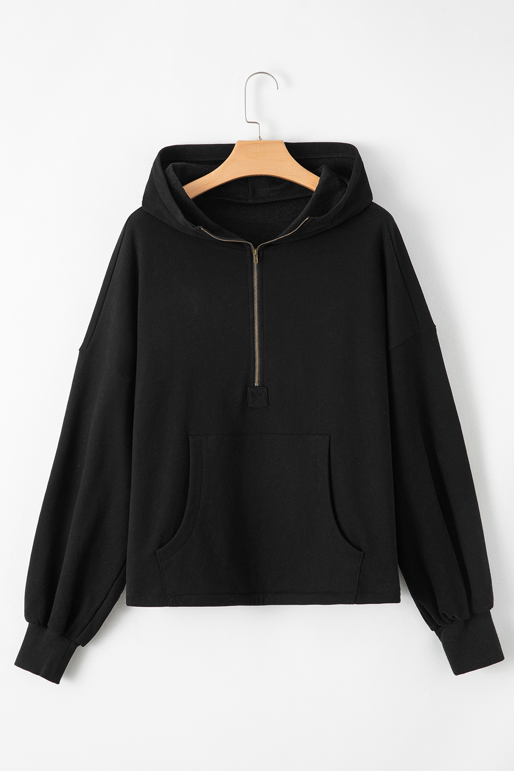 Bonbon Fleece Lined Half Zipper Kangaroo Pockets Loose Hoodie - loveforevers