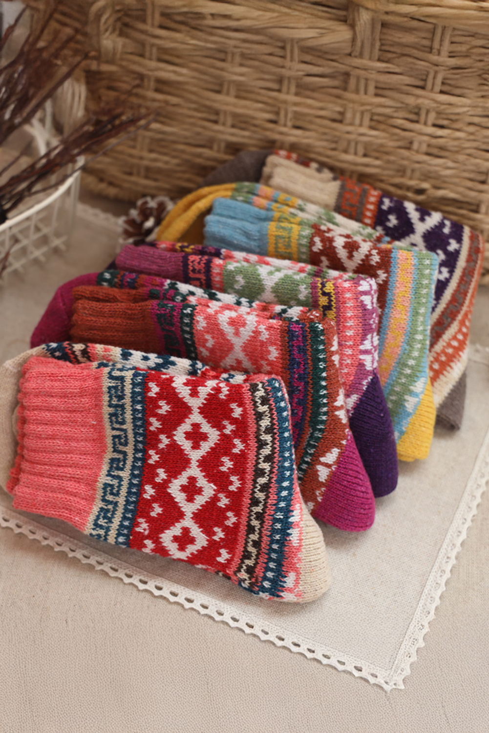Camel 5pcs/set Bohemian Pattern Soft Crew Socks - loveforevers