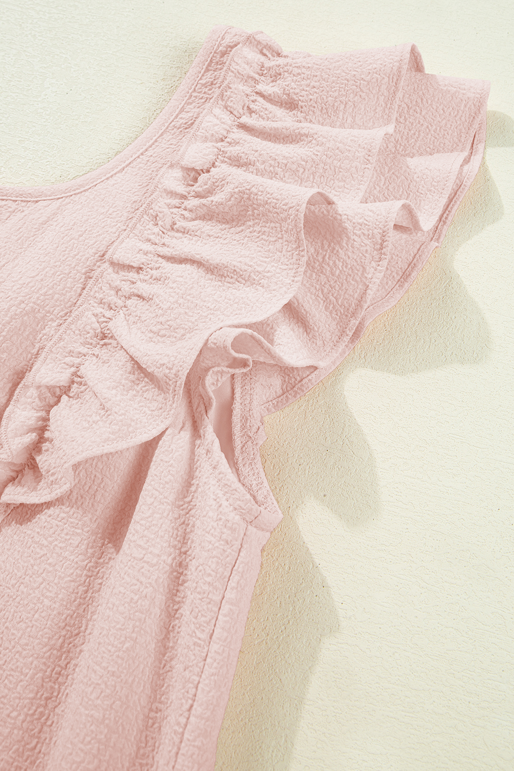 Beau Blue Textured Bow Knot Frilled Butterfly Sleeve Blouse - loveforevers