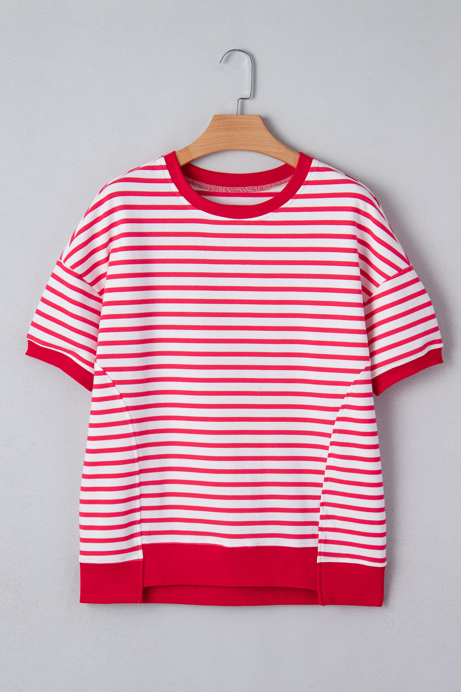 Red Stripe Drop Shoulder Half Sleeve T Shirt - loveforevers