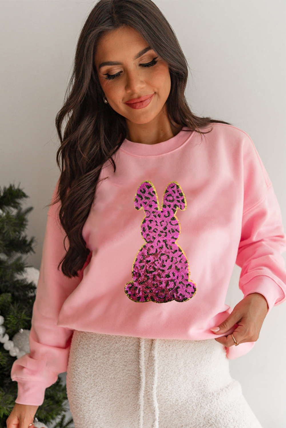 Pink Cheetah Easter Rabbit Graphic Sweatshirt - loveforevers