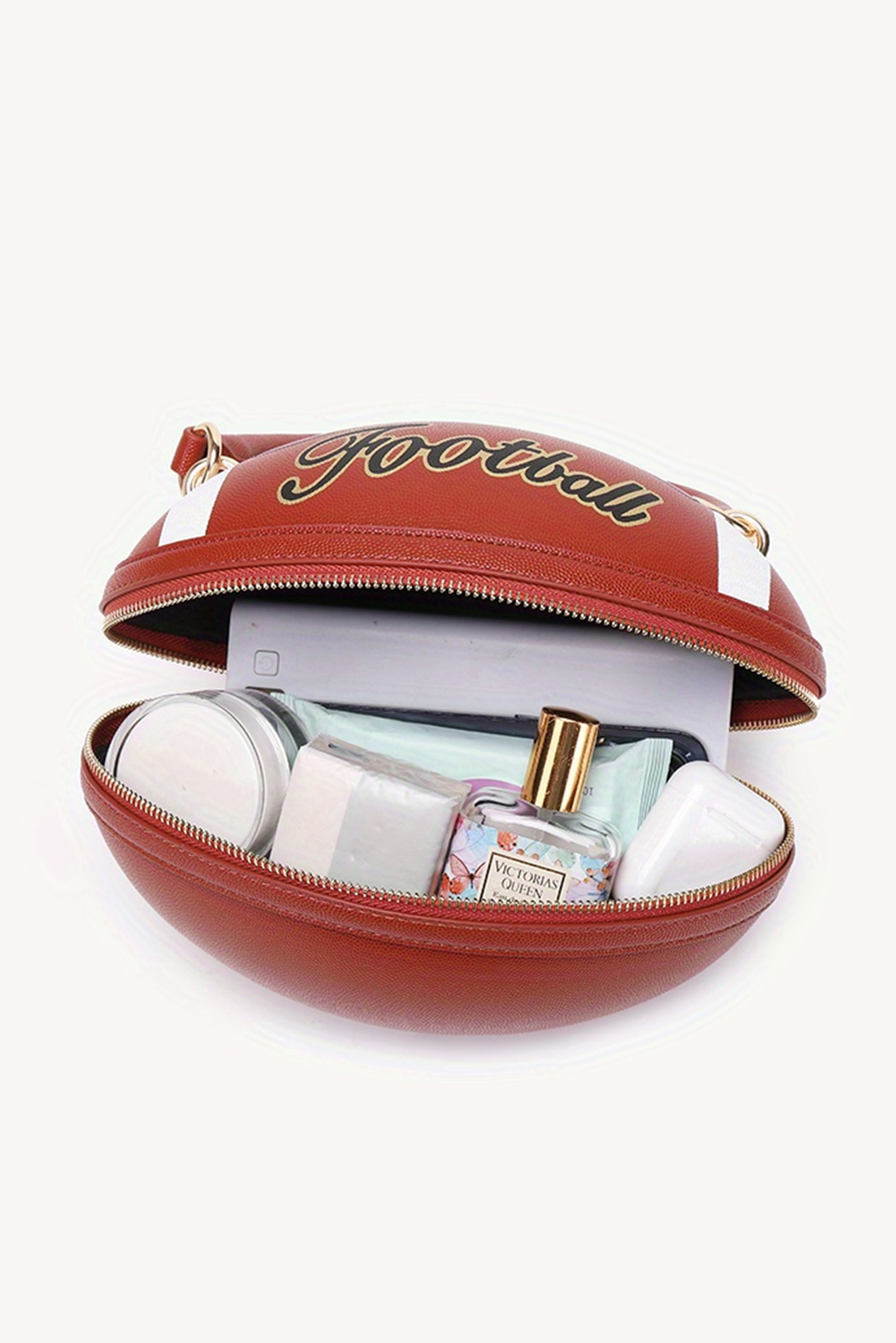 Chestnut Faux Leather Football Spherical Hand Bag - loveforevers