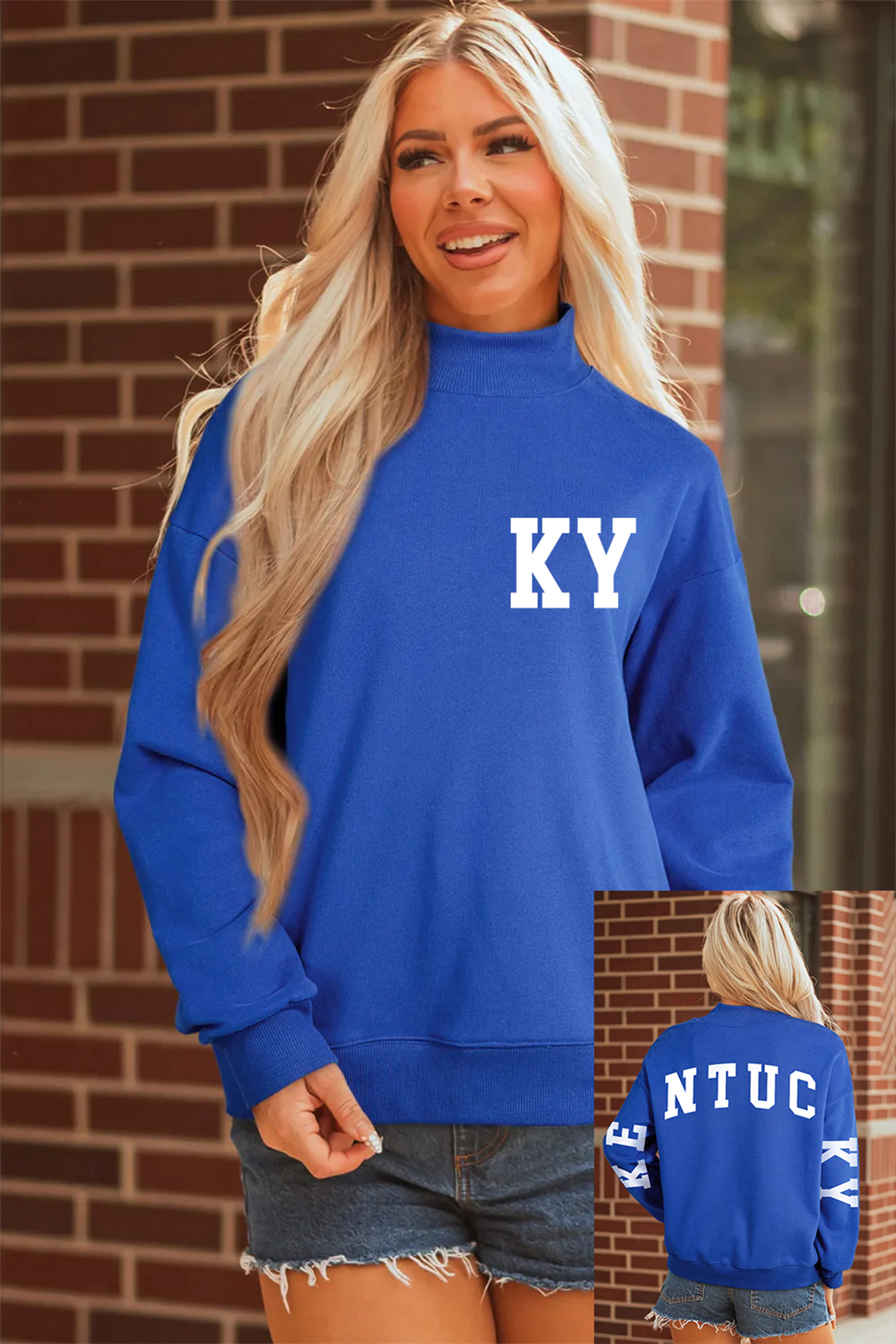 Dark Blue KY KENTUCKY Printed Mock Neck Sweatshirt - loveforevers