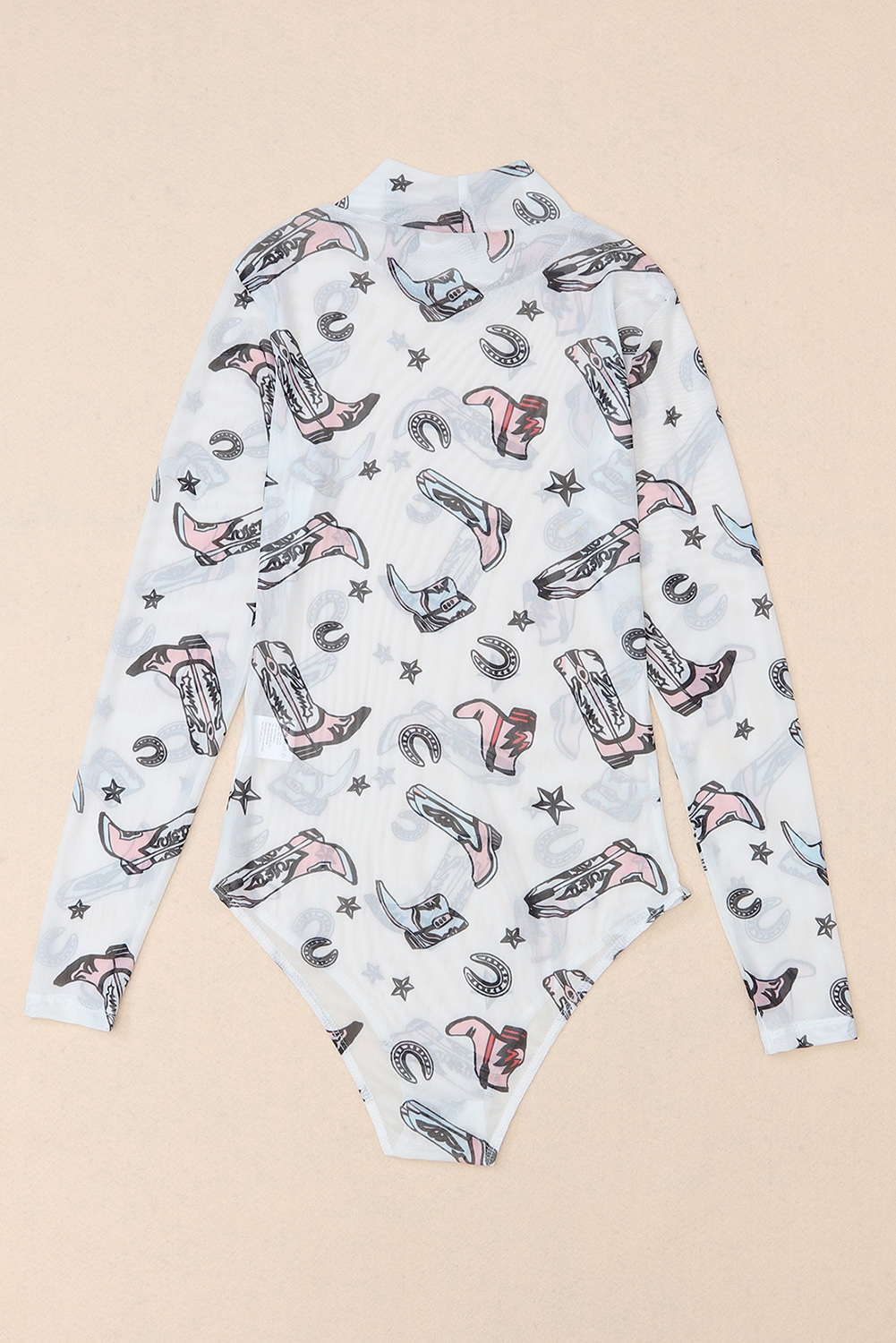 White Rodeo Bound Printed Long Sleeve Bodysuit - loveforevers