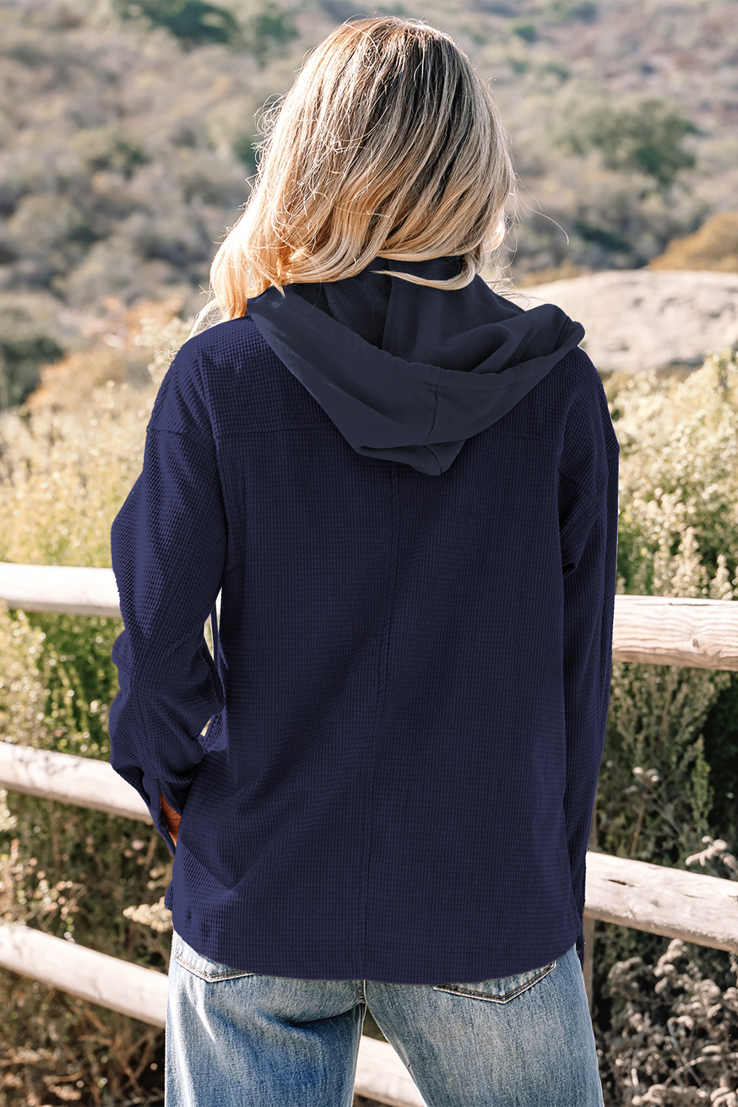 Sail Blue 2 in 1 Thermal Knit Textured Hooded Jacket - loveforevers