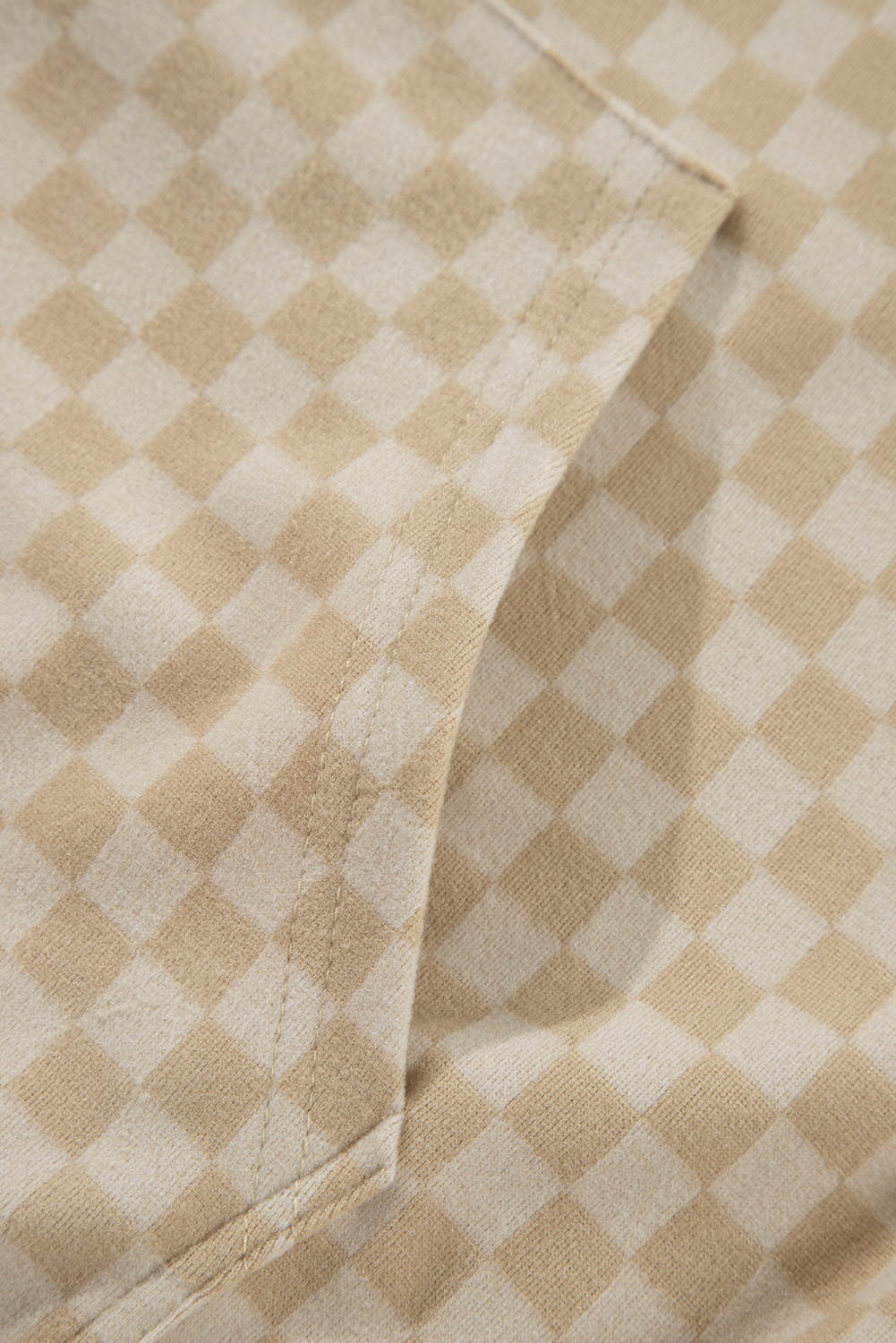 Khaki Checkered Print Kangaroo Pocket Drawstring Hoodie - loveforevers