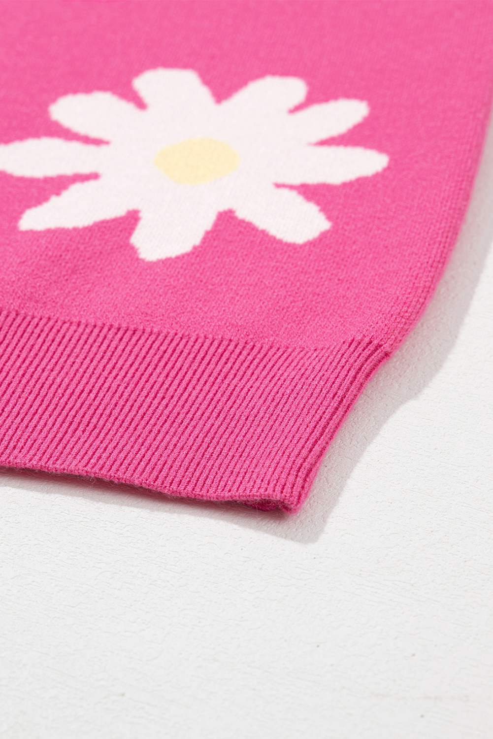 Bright Pink Daisy Flower Crew Neck Long Sleeve Sweater - loveforevers