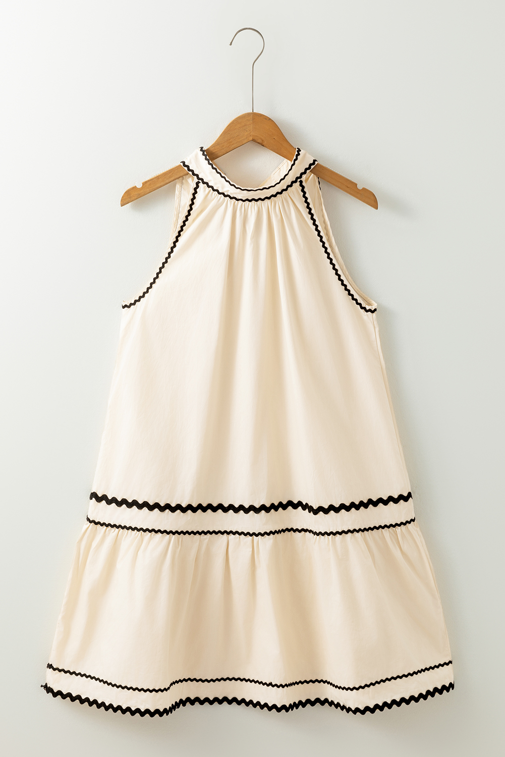 Khaki Stripe Ric Rac Trim Halter A-line Sleeveless Mini Dress - loveforevers