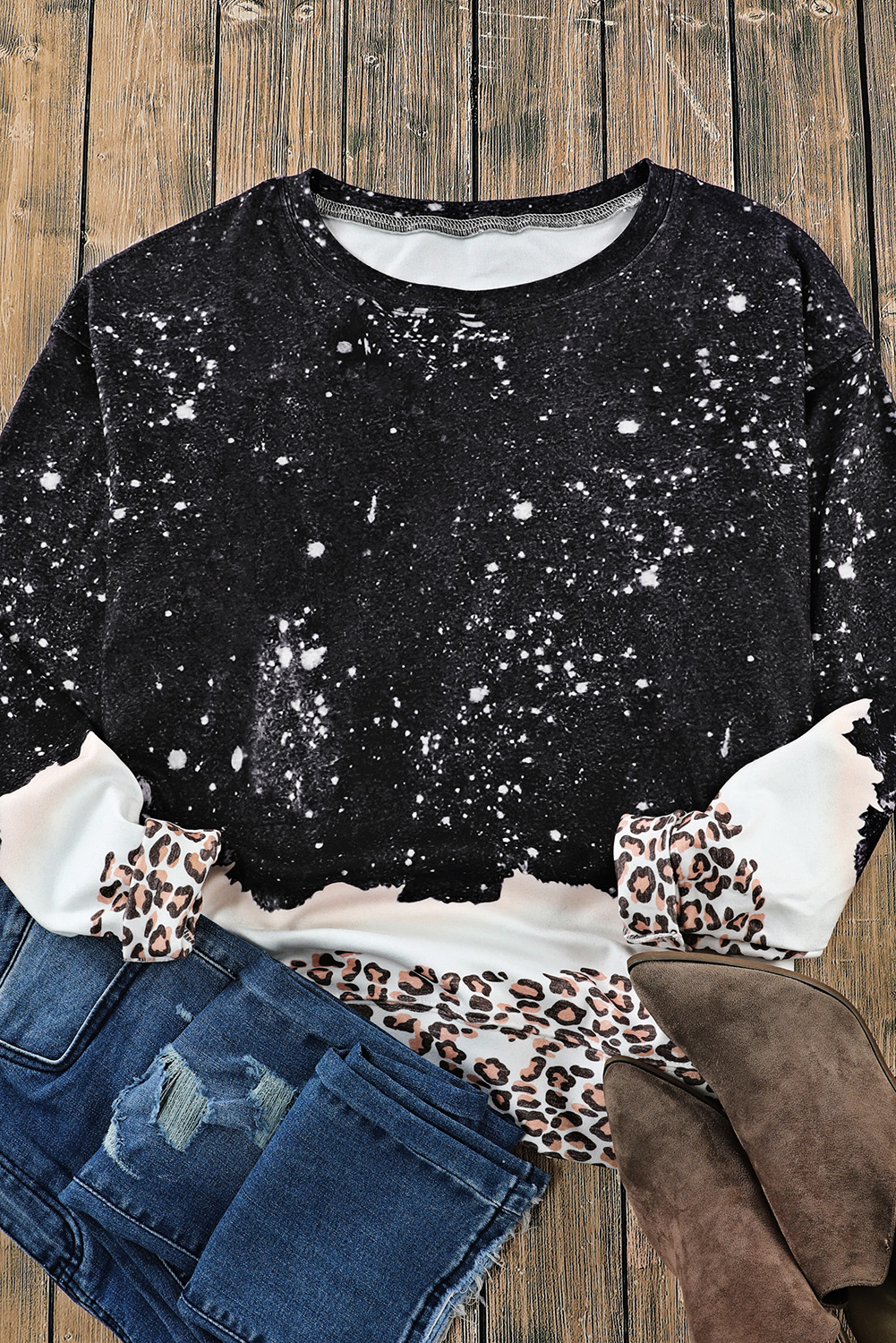 Fiery Red Leopard Bleached Pullover Sweatshirt - loveforevers