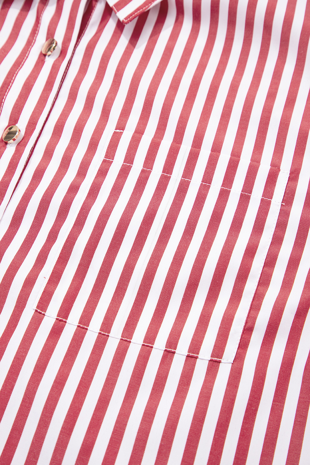 Red Stripe Patched Pocket Side Slit Loose Shirt - loveforevers