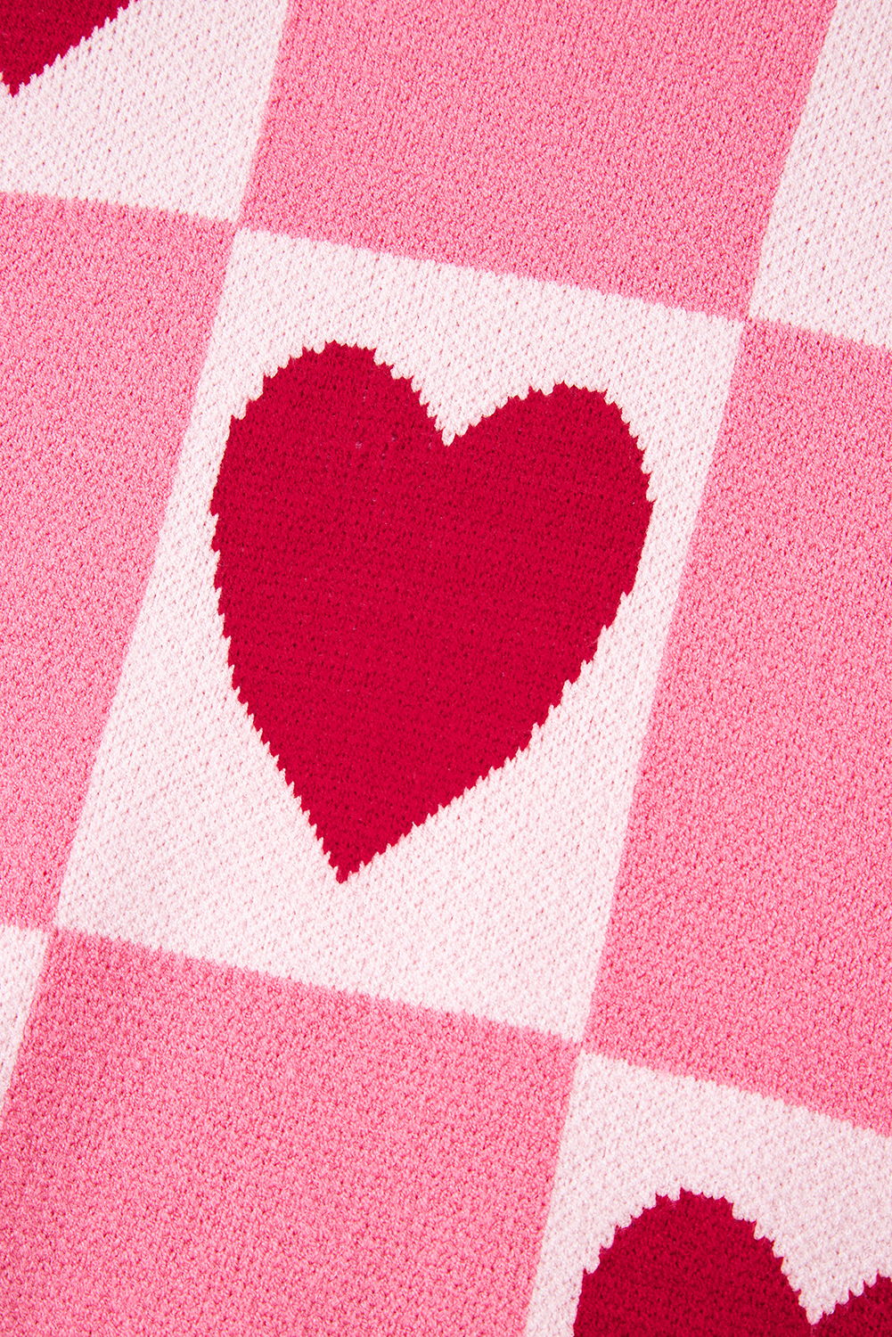 Pink Love Heart Checkered Valentine Crew Neck Sweater - loveforevers