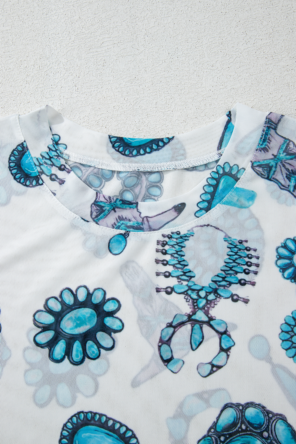 Sky Blue Western Turquoise Printed Crewneck Slim Fit Tee - loveforevers