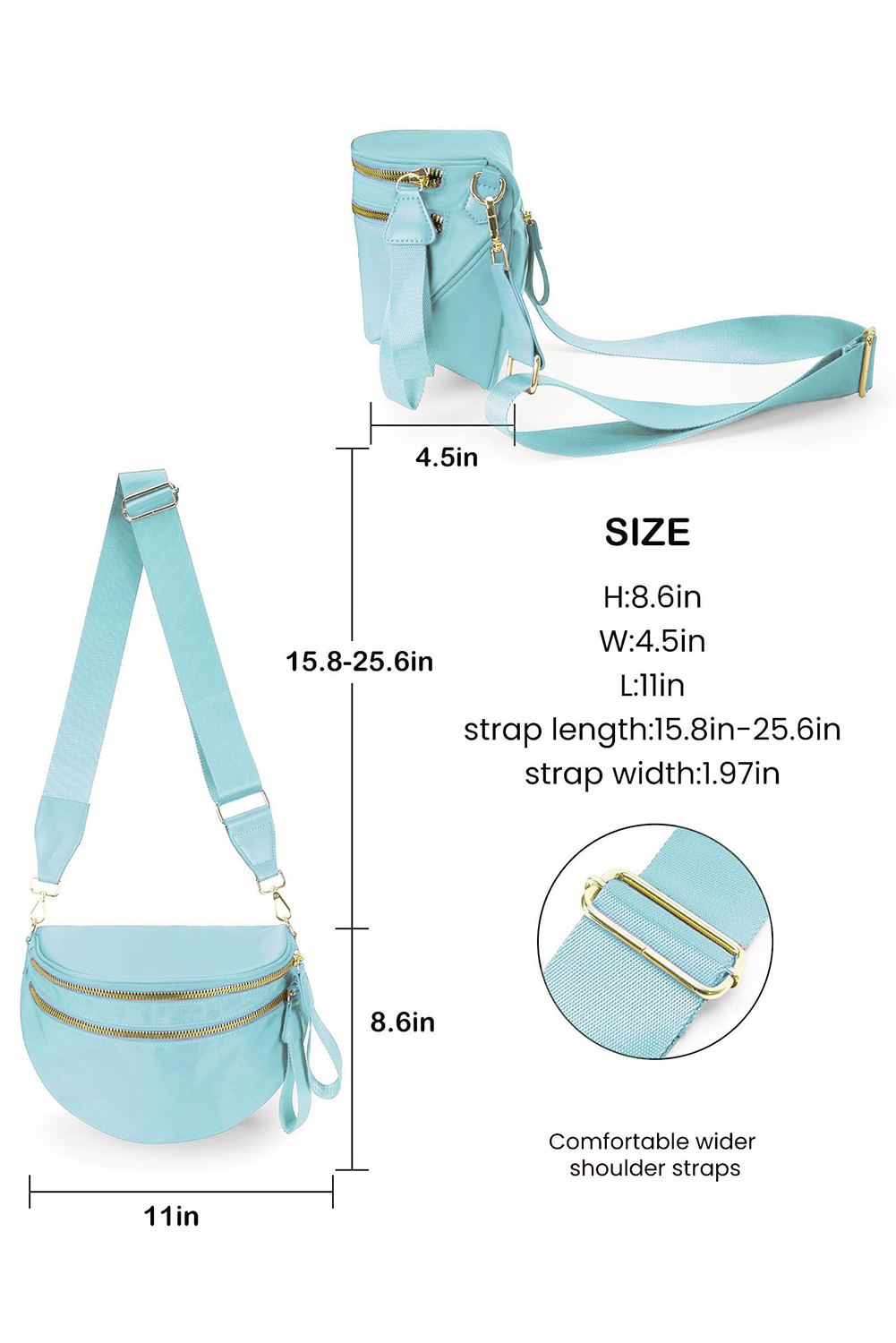 Light Grey Double Zip Crescent Shape Adjustable Sling Bag - loveforevers