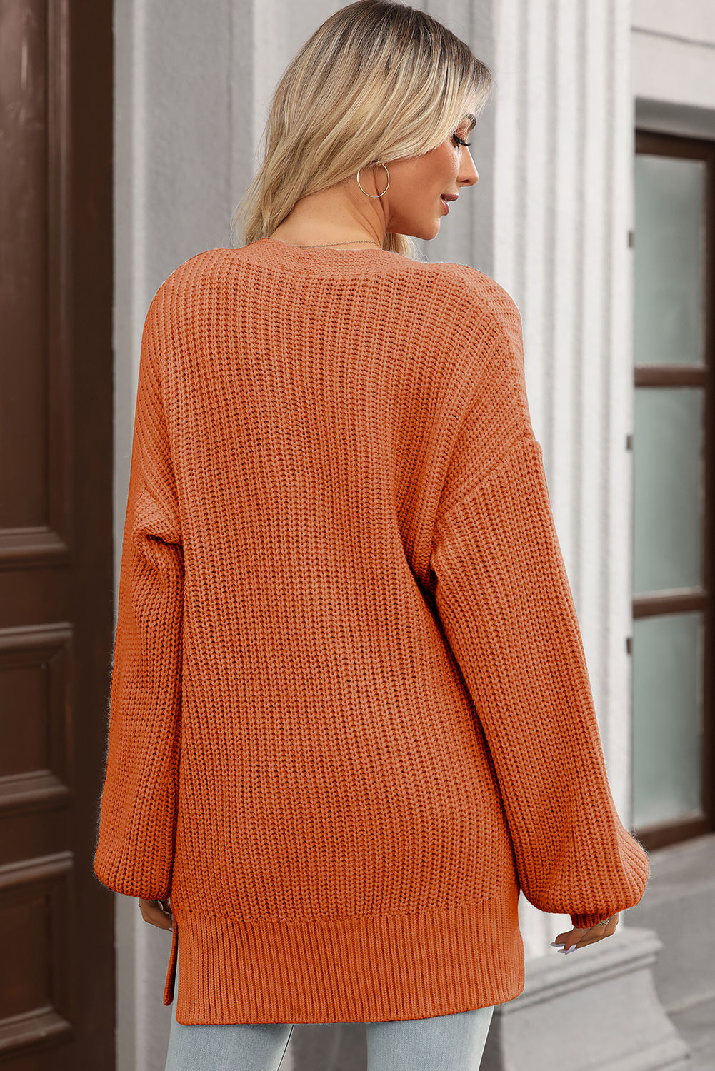 Gold Flame Button Front V Neck Chunky Cardigan Sweater - loveforevers