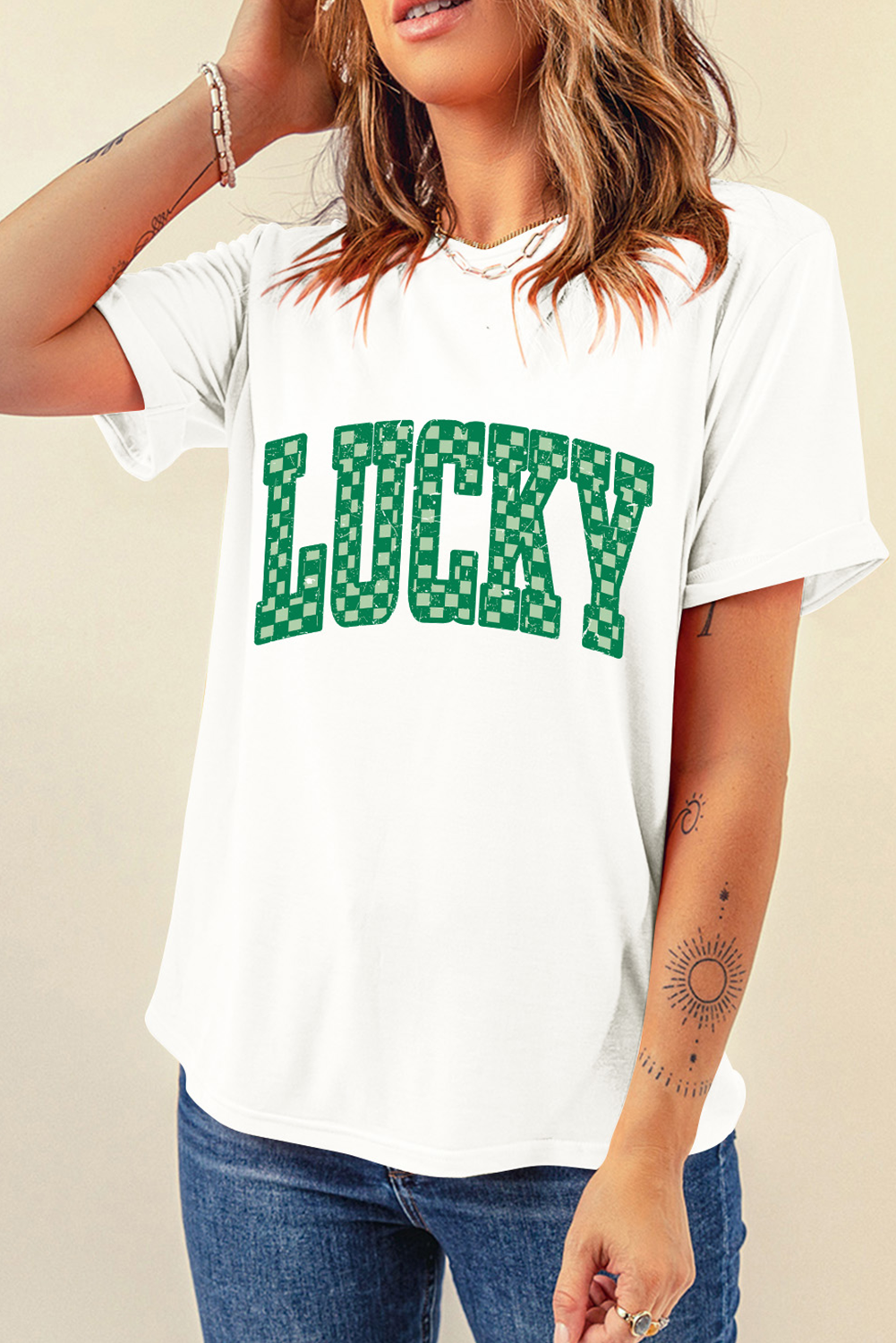 White Checkerboard LUCKY Graphic St Patrick Tee - loveforevers