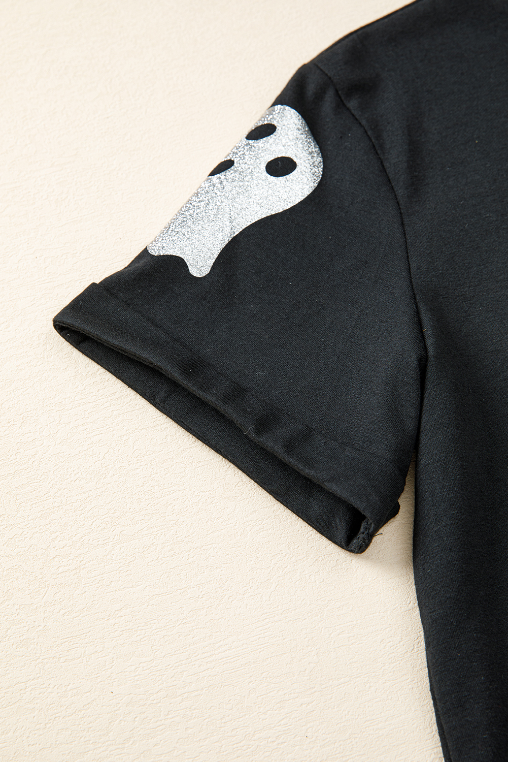 Wisteria Glitter Trim Chenille Ghost Patched Halloween Graphic Tee - loveforevers