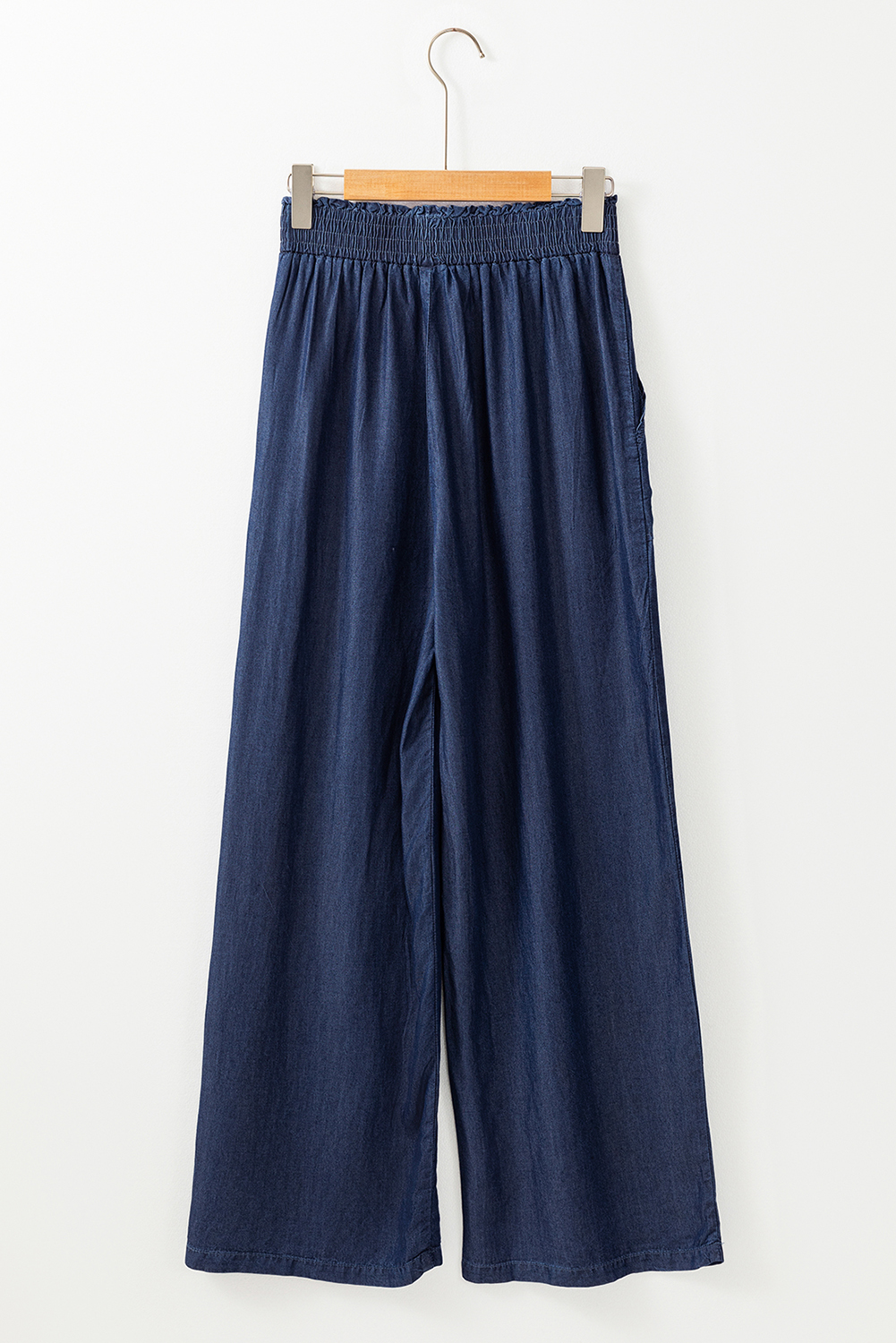 Black Side Pockets Frilled Smocked High Waist Wide Leg Jeans - loveforevers