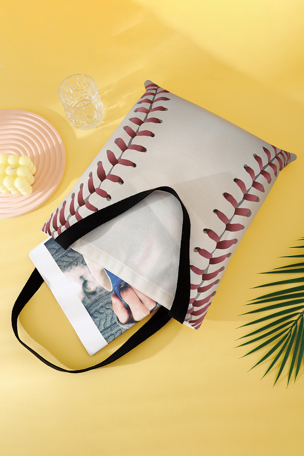 White Baseball Print Canvas Tote Bag - loveforevers
