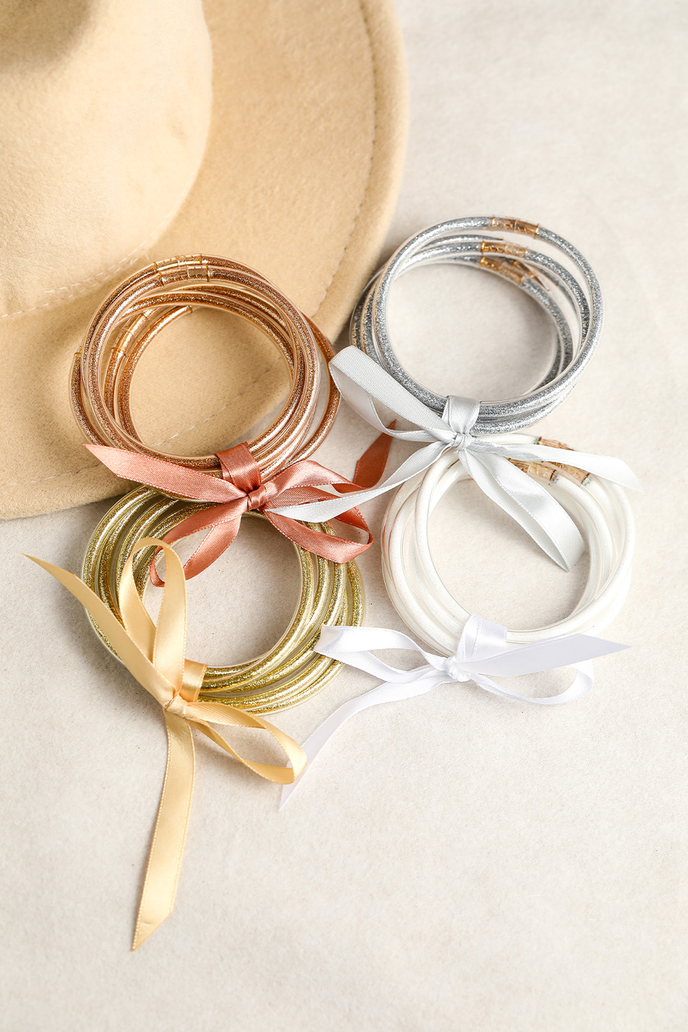 Green 5pcs Glitter Jelly Bow Knot Ribbon Bracelet Set - loveforevers