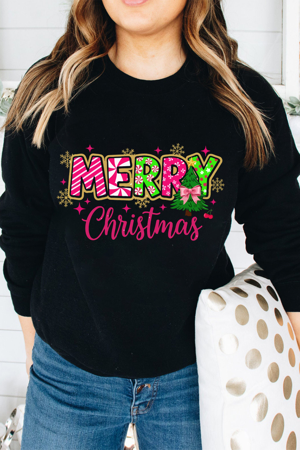 Black MERRY Christmas Playful Letter Print Drop Shoulder Sweatshirt - loveforevers