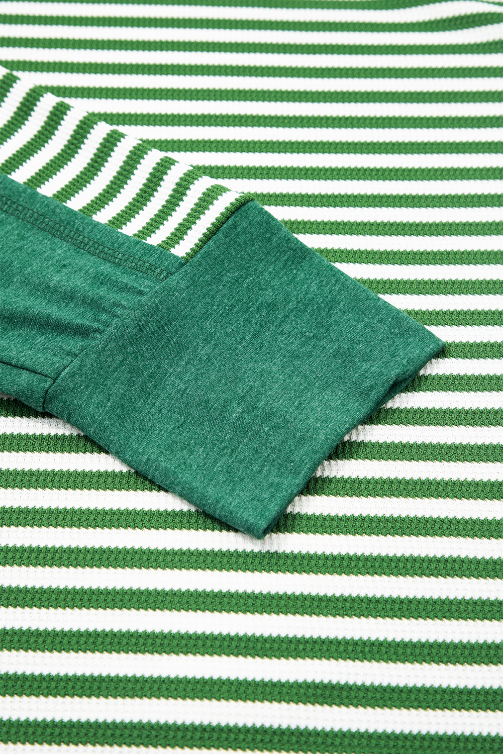 Dearlovers Green Stripe Thermal Knit Drop Shoulder Casual Top - loveforevers