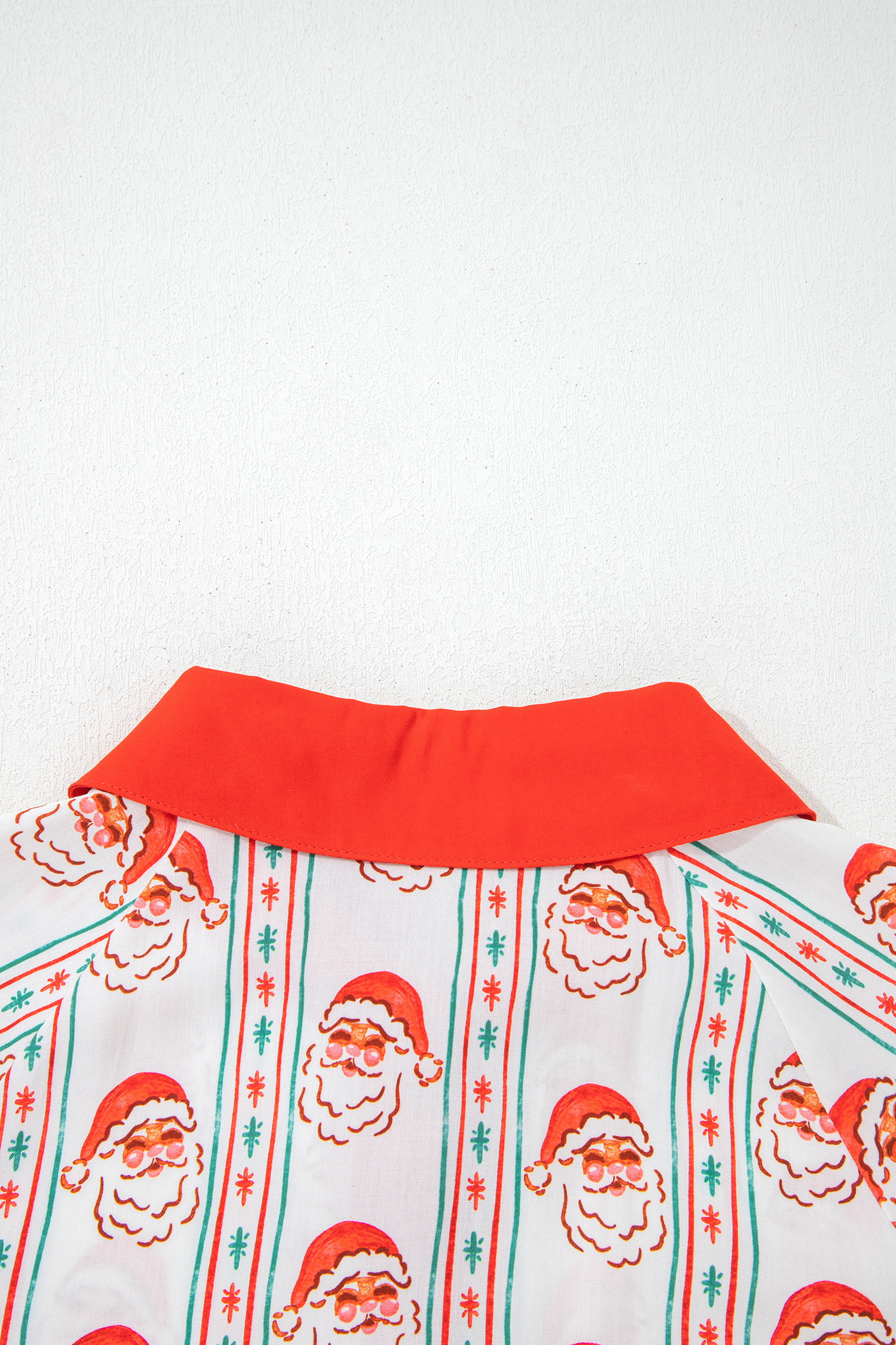 White Father Christmas Contrast Collar Button Front Long Sleeve A-line Mini Dress - loveforevers