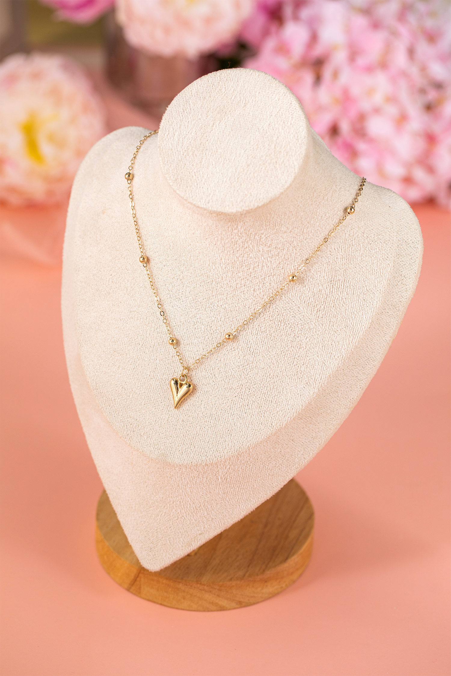 Gold Plated Alloy Puffed Heart Necklace - loveforevers