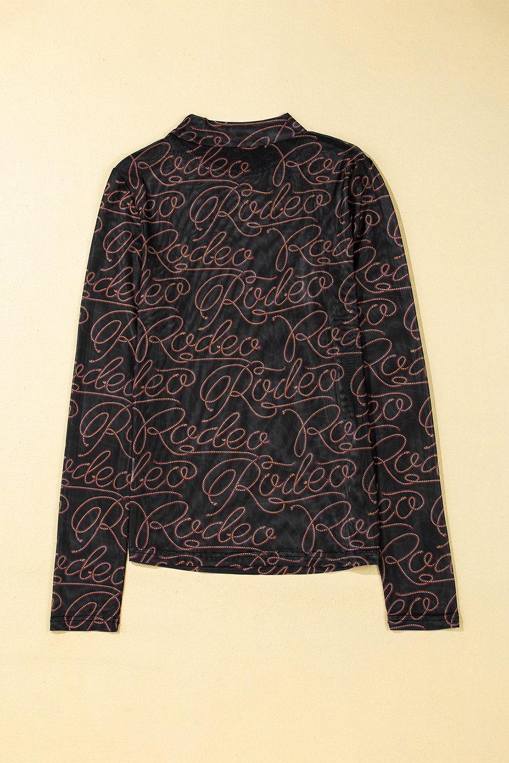 Brown Rodeo Print Round Neck Slim Fit Mesh T Shirt - loveforevers