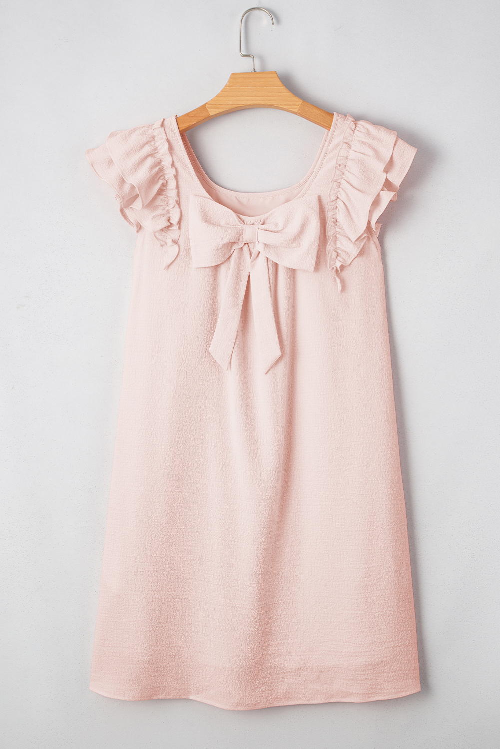 Beau Blue Textured Bow Knot Frilled Butterfly Sleeve Blouse - loveforevers