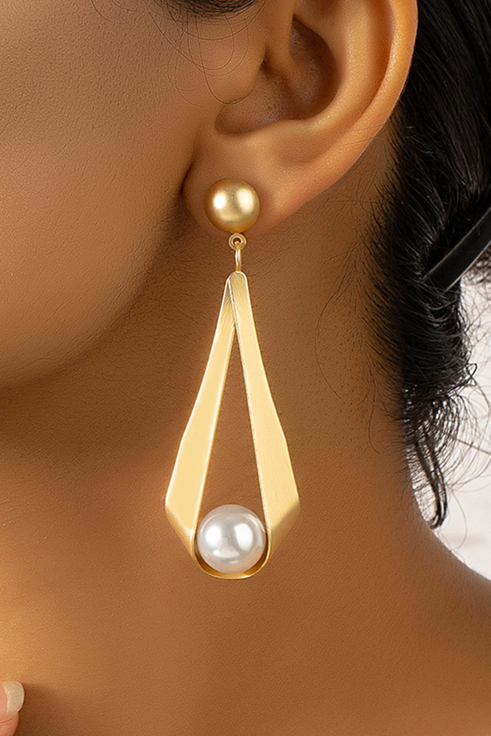 Gold Pearl Decor Plated Dangle Stud Earrings - loveforevers