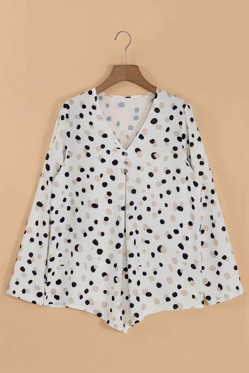 Green Polka Dot Print Button Front V Neck Blouse - loveforevers