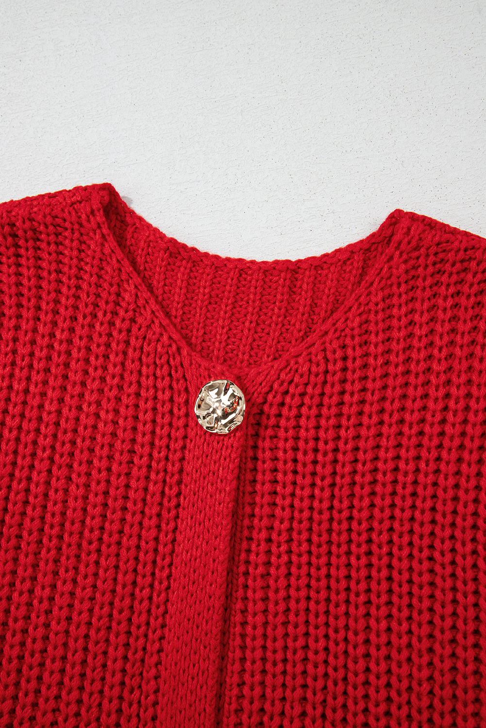 Fiery Red Solid Textured Knit Side Pockets Buttoned Sweater Vest - loveforevers