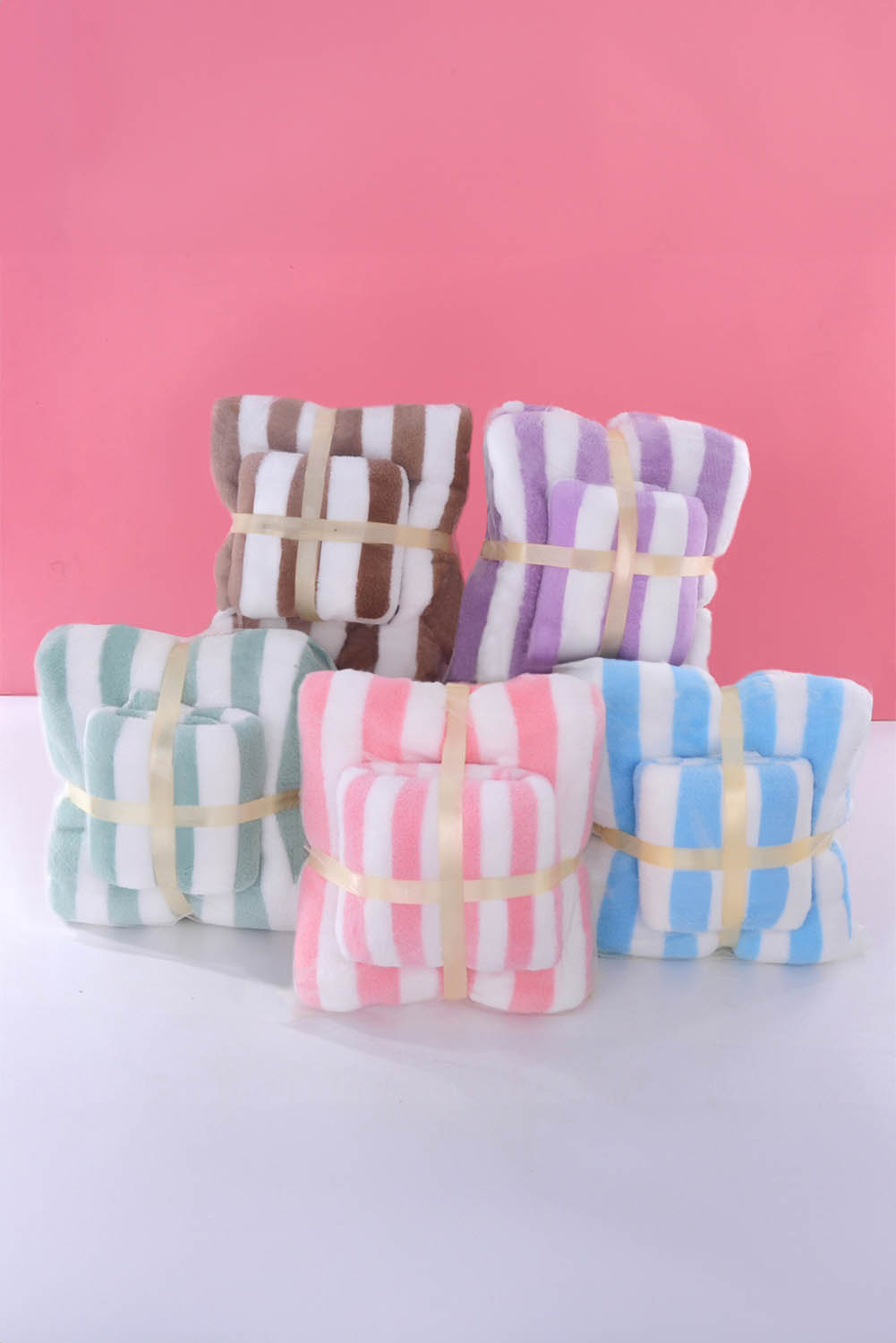 Pink Striped Plush Bath Towel Set - loveforevers