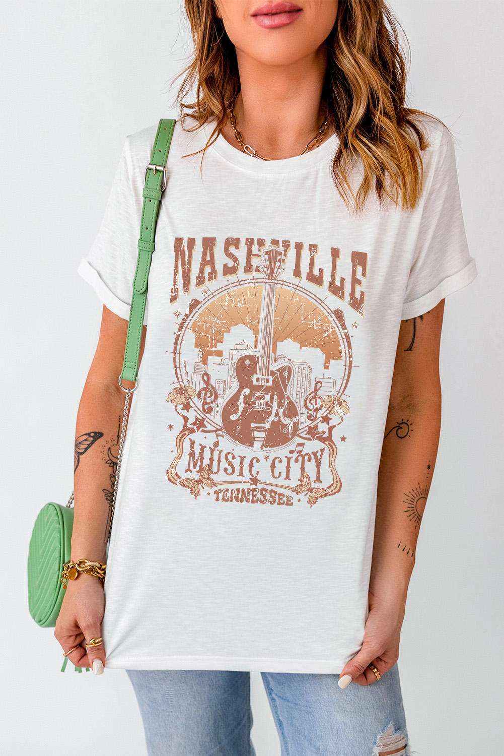 Black Country Music Crazy Print Crew Neck T Shirt - loveforevers