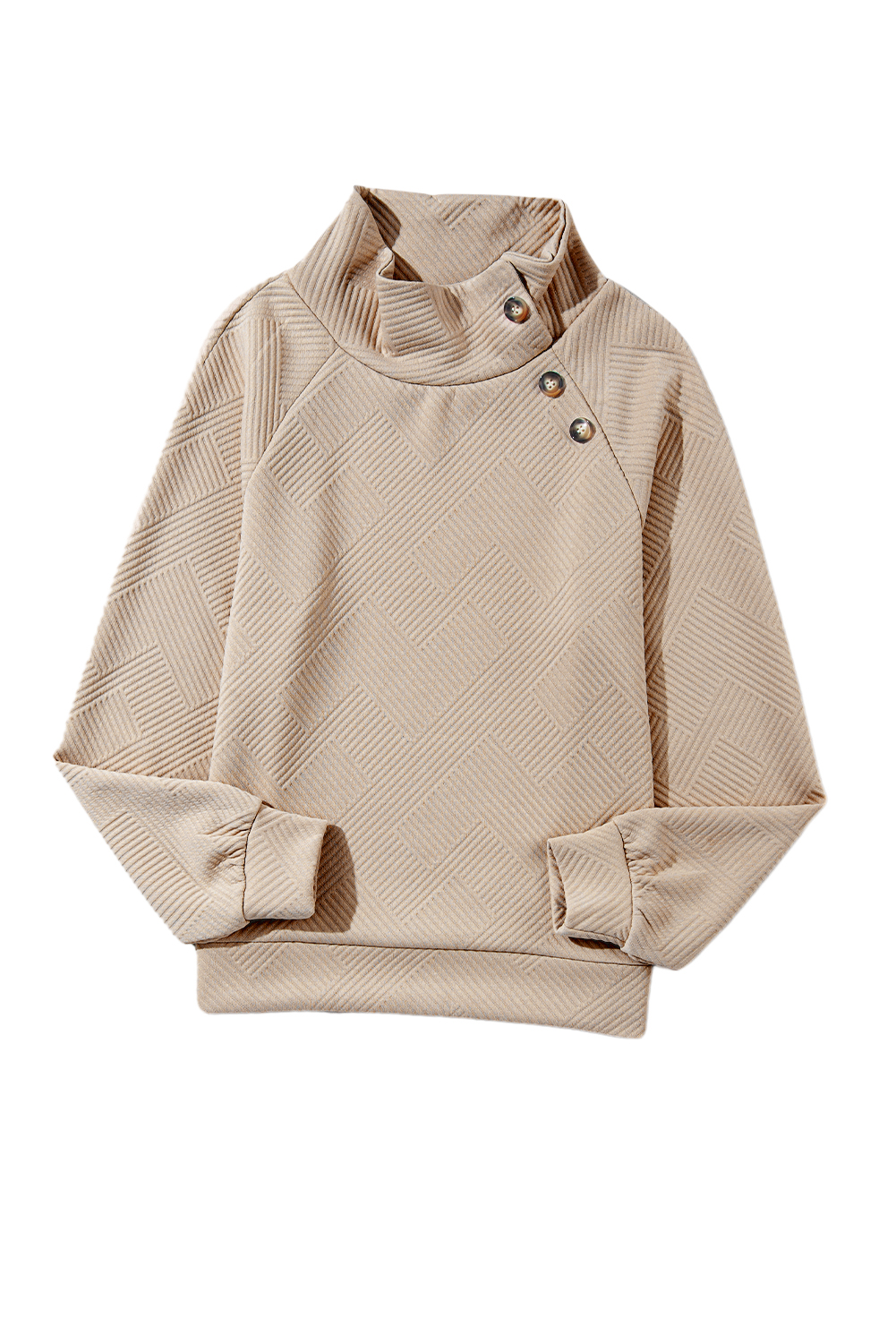 Apricot  Asymmetric Buttons Detail High Neck Textured Sweatshirt - loveforevers